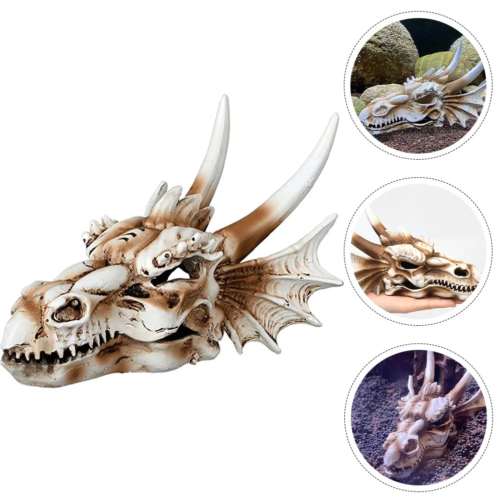 

Dinosaur Skull Decoration Resin Aquarium Ornament Fish Tank Hideout Shrimp Hiding Place Underwater Cave Landscape Decor For Pets