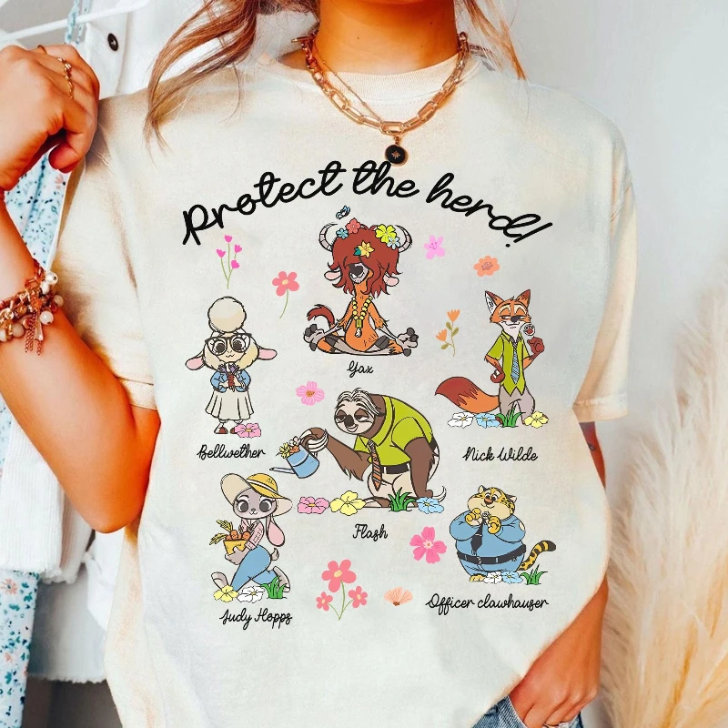 ดิสนีย์ จูดี้ ฮอปสนิค ไวลด์ พริสซิลล่าเสื้อยืดผู้หญิงโฟร์ซีซั่นส์ผ้าฝ้ายแท้ลำลองแฟชั่นเสื้อผ้าย้อนยุคสำหรับผู้ชายและผู้หญิง