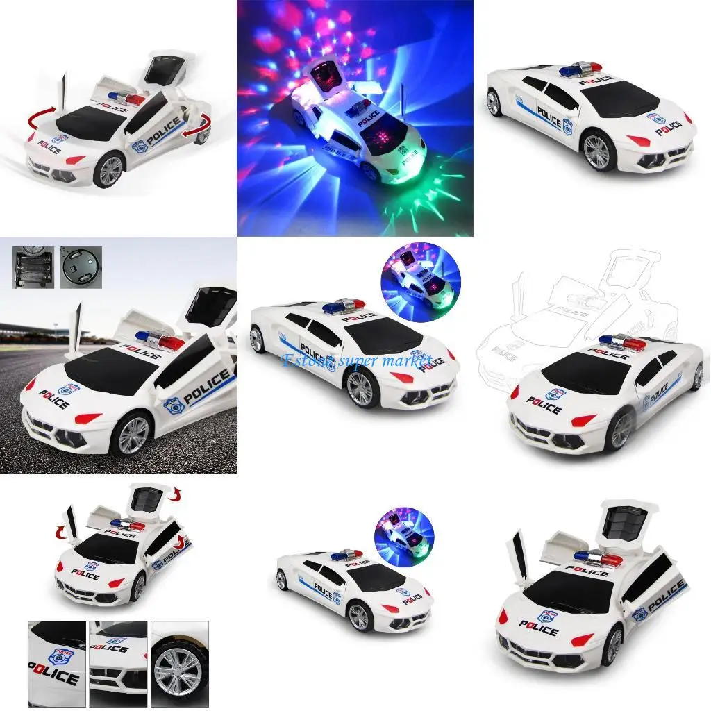 

090B Забавный электромобиль, светящаяся полицейская машина, игрушка со звуком для детей, детская музыкальная вращающаяся для
