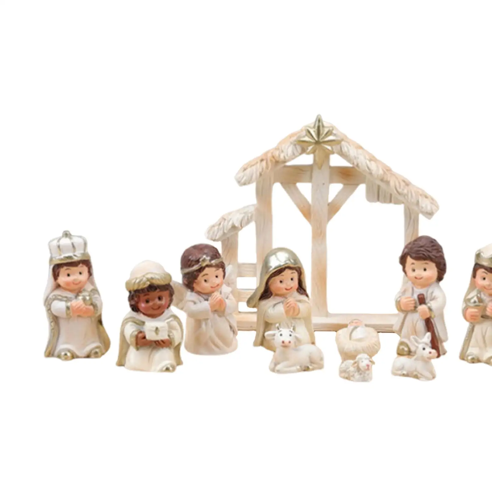 Bild 6: 12 Stück Weihnachtskrippe, Dekoration, Kunsthandwerk, rustikale Miniatur-Jesus-Krippe, Szene für Tische, Geschenke, Einweihungsparty