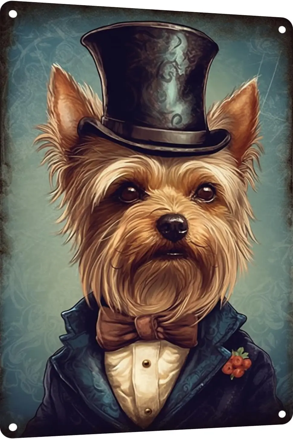 TopPacific Funny Metal Sign Yorkshire Terrier Blue Coat Tin Sign Art Poster Tin Sign Metal Home Bathroom Decor Animal Decor Man