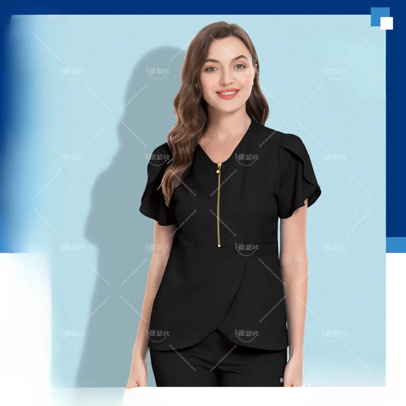 Mangas curtas Workwear para Mulheres, Salão de Beleza Workwear, Spa Uniformes, Dentista e Enfermeira Scrubs Tops, Médico Médico Roupas de Trabalho