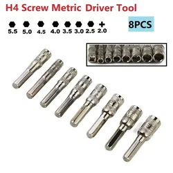 8pcs Hex Socket H4 Screw Metric Driver Drill Bit Metal Hex Shank 6 Point Hex Nut Socket PH2.0 2.5 3 3.5 4 4.5 5 5.5m