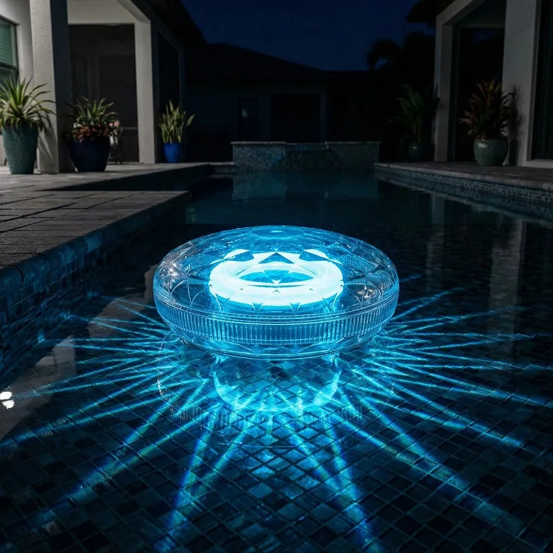 Outdoor LED Solar Pool Lights RGB Spectrum 16 Million Colors Dynamic Modes Solar-charged Waterproof Design Waterproof 3 Timer 9 Lighting Floating Lamp For Garden Pool Party Decoration
