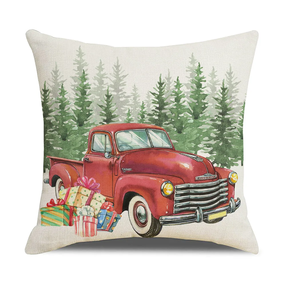 Christmas Decor Cushion Cover 18 Inches Linen Throw Pillow Case Xmas Home Decorations Santa Snowman Bells Stocking Pillow Covers