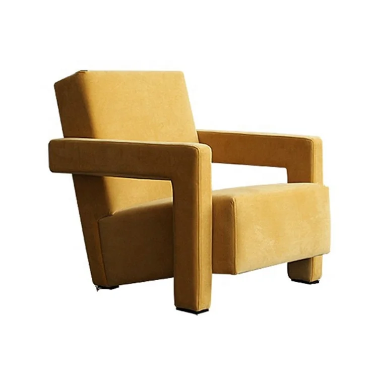 

#Foshan Modern Hotel Luxury Wooden Frame Leisure Sofa Single Seat Accent Chair Vintage Yellow Armchair