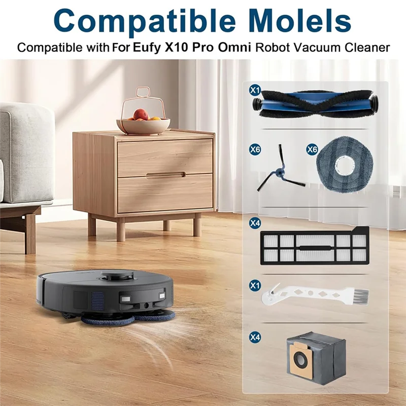 BAAM-Für Eufy X10 Pro Omni Staubsauger Hauptseitenbürste Hepa-Filter Mopp Tuch Staubbeutel Zubehör