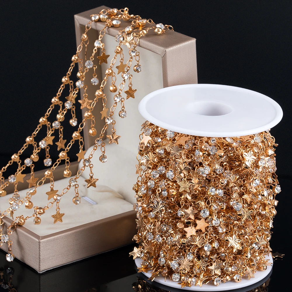 0,5/1M Gedruckt Stern Charms Körper Kette Kristall Perlen Glas Strass Anhänger Kupfer Ketten Für Halskette Schmuck Machen DIY