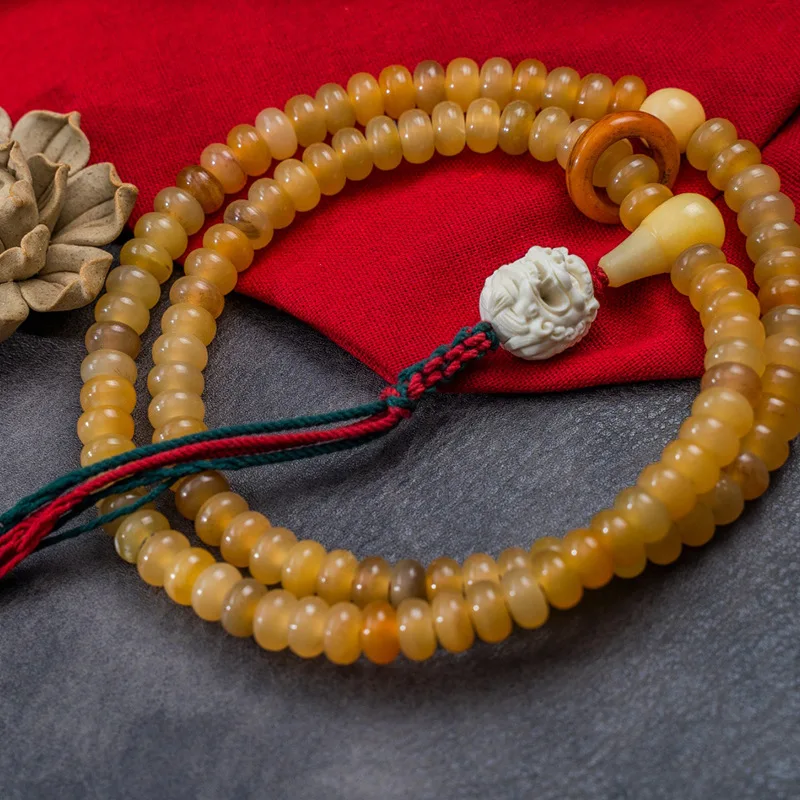 Natural Sheep Horn Series 108 Set Bucket Bead Buddha Bead Bracelet Hand String Cultural and Artistic Necklace
