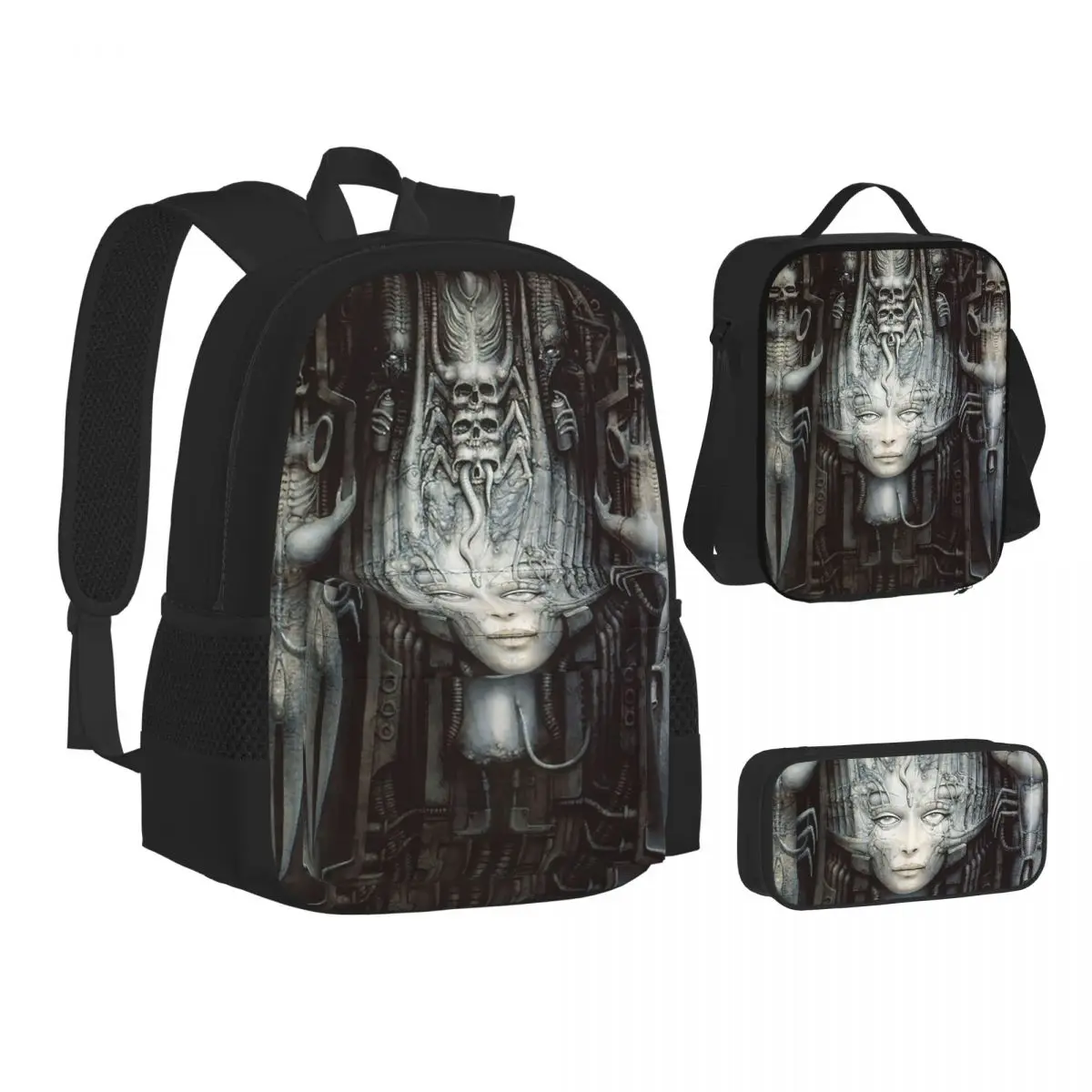 

Hr Giger - Li - Painting Backpacks Students Bookbag School Bags Children Rucksack Lunch Bag Pen Bag Three-Piece Set