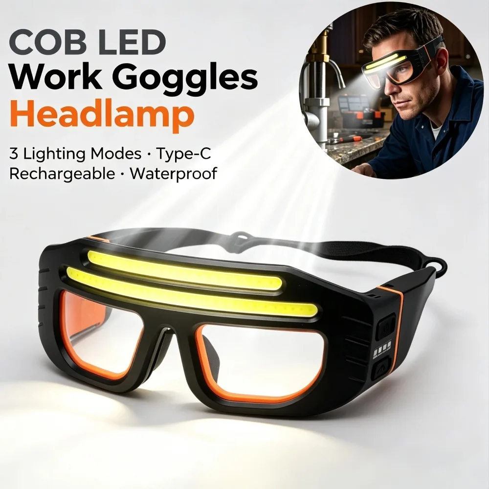 LED Work Goggles Headlamp Rechargeable Type-C Head Light Waterproof Headlamp Safety Protective Glasses For Working Repairing