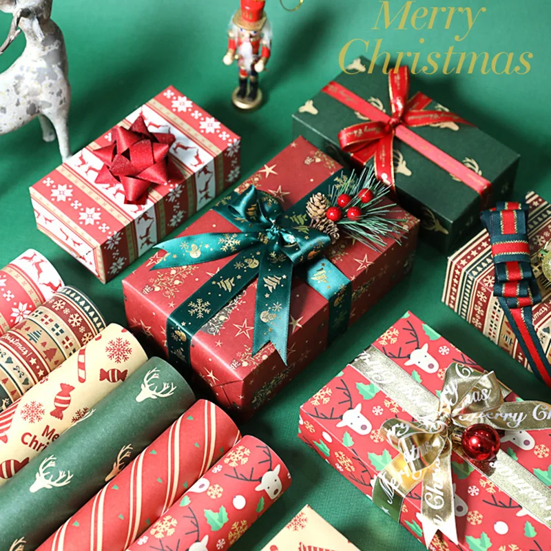 

[YU]100cm×70cm Christmas Wrapping Paper Christmas Eve Gift Box Decoration Paper Children's Christmas Vintage Kraft Paper