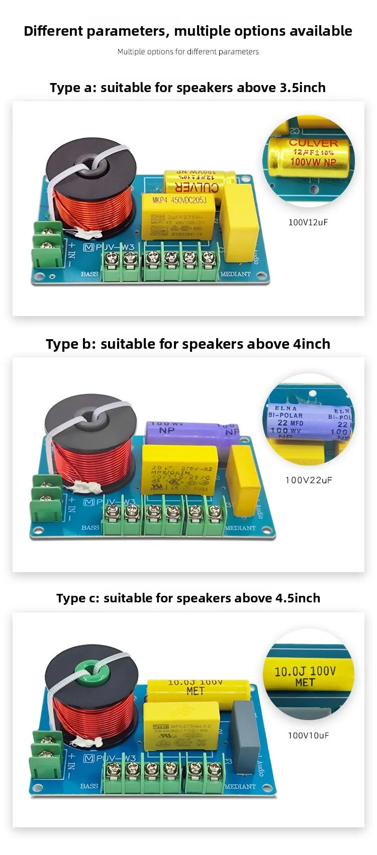 MW Audio 10 Stück 3-Wege-HiFi-Lautsprecher-Frequenzweiche, Frequenzteiler für Regal- und Square-Dance-Audio – Detail 14
