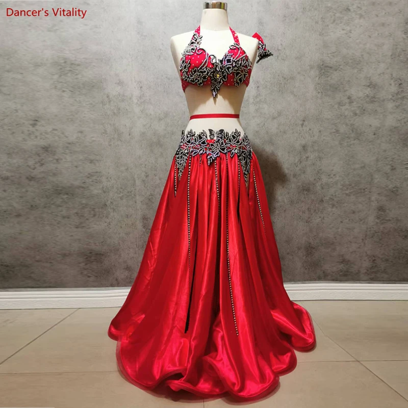 New Belly Dance Wear Competition Outfits Customized Applique Bra Belt Skirt Oriental Indian Dancers Stage Performance Costume