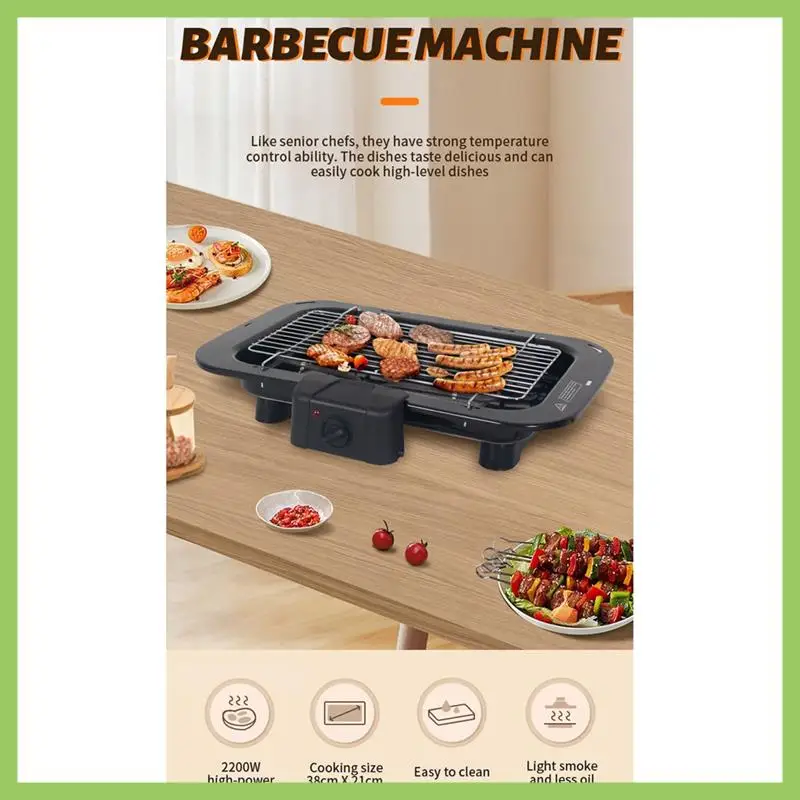 

Electric Indoor Grill Smokeless Electric Indoor Grill BBQ With Removable Grill Net & Non-Stick Frying Pan 2200W