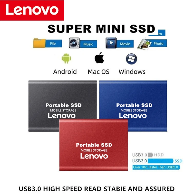 Lenovo-高速外付けソリッドステートハードドライブ、ポータブルSSD、ラップトップ用ハードディスク、Mac、1テラバイト、2テラバイト