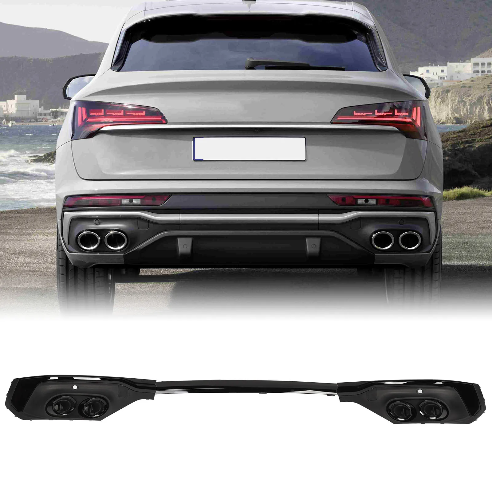 

Rear Bumper Exhaust Pipe Diffuser Trim Glossy Black Lip Spoiler for Audi SQ5 Sportback 2021 and Up Rear Diffuser Side CornerTrim