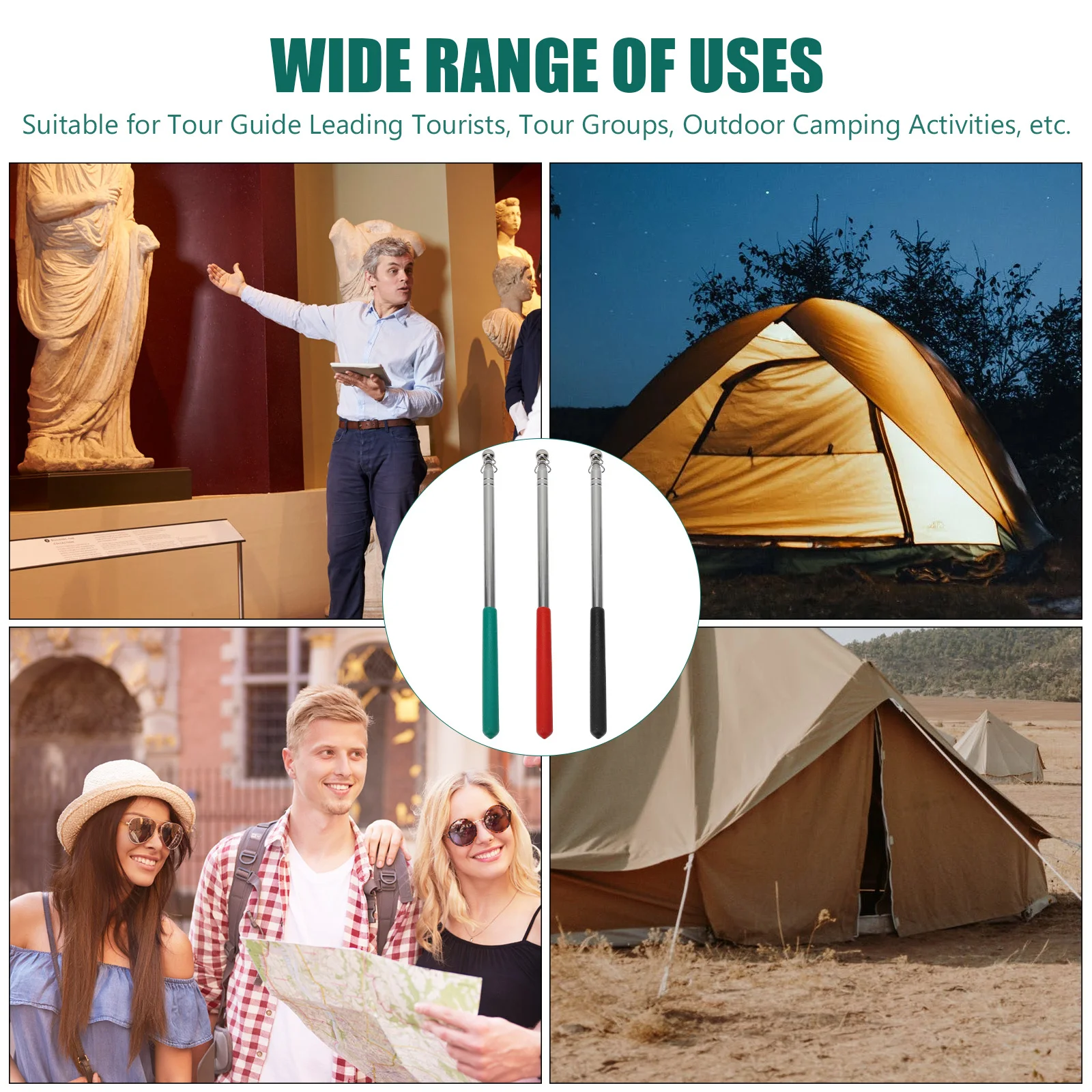 

3Pcs Reliable Stainless Steel Telescopic Flagpoles Portable Guide Poles for Tour Guide and Outdoor Events Handheld Flagpoles