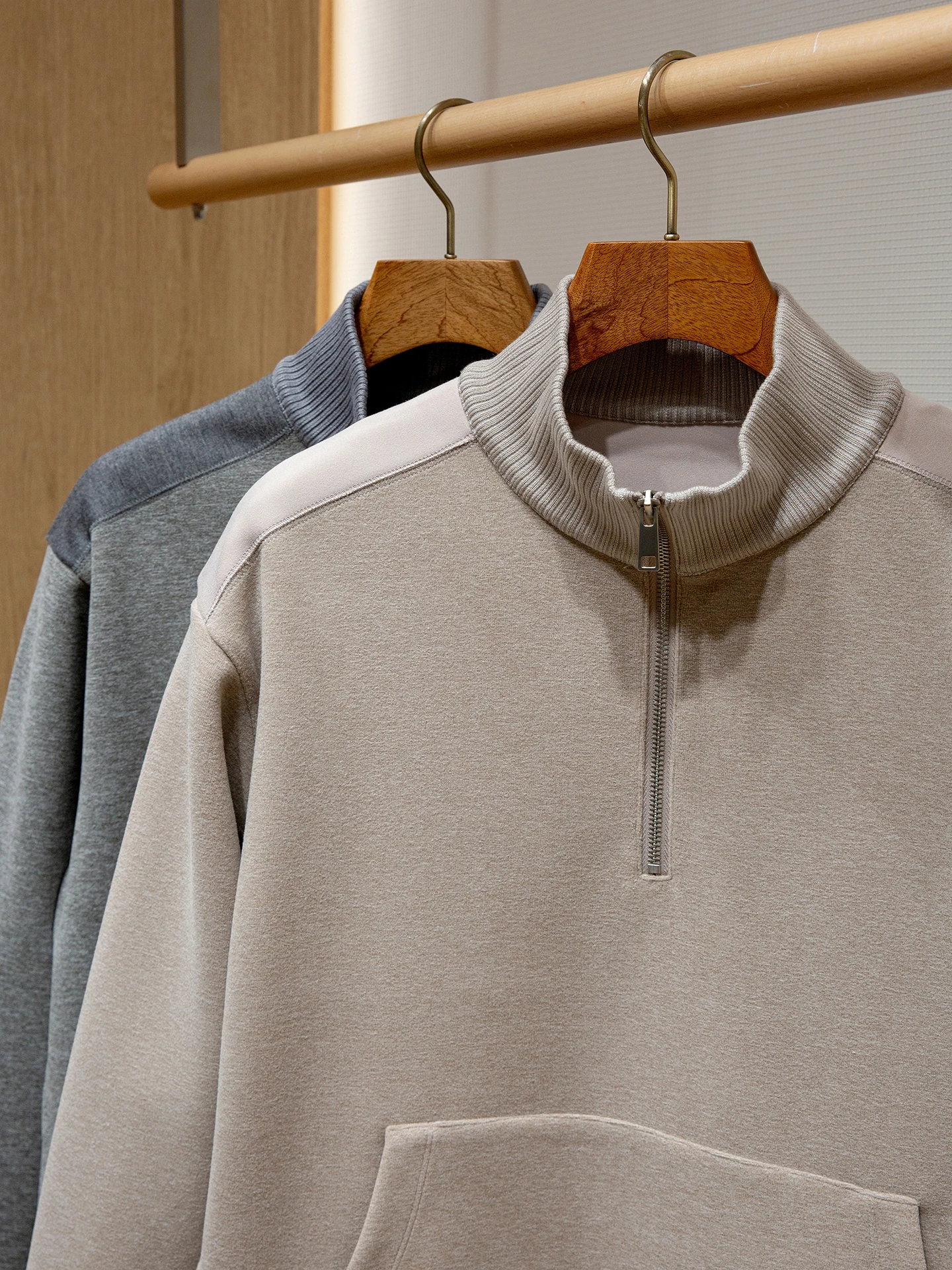 ZZ air layer simple half zipper stand-up collar loose sweater hoodie