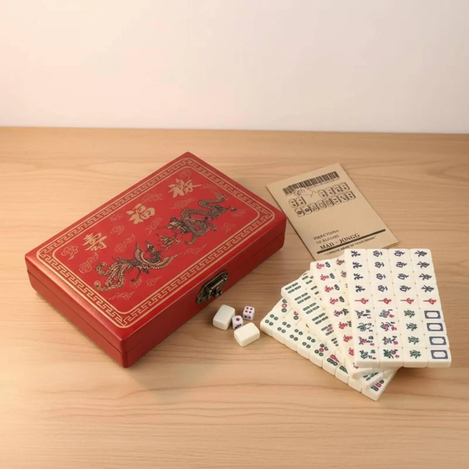 Mahjong Set for Beginners and Dormitory Fun with Detailed Guide and Compact Wooden Carry Box Design