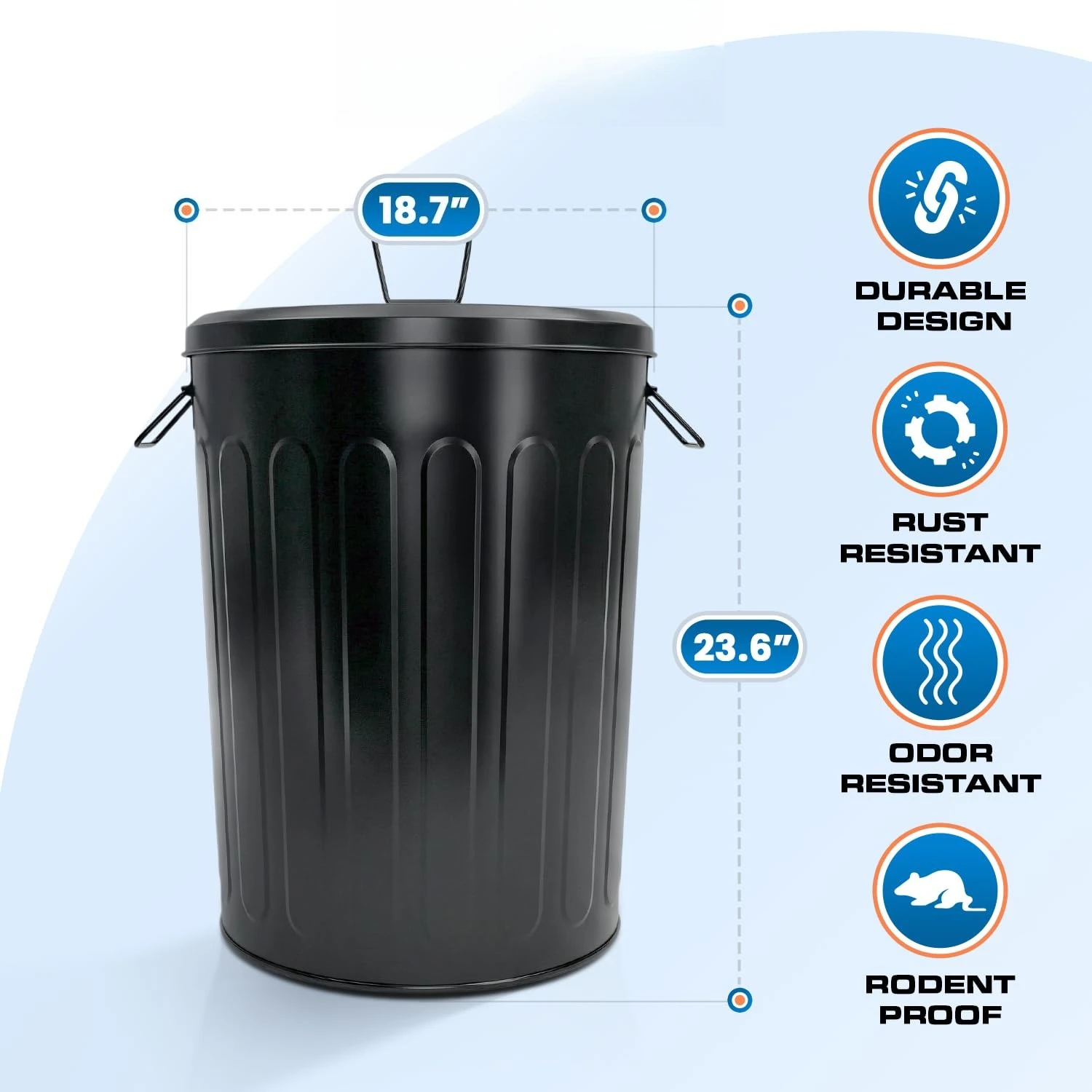 20 Gallon Metal Trash Can With Lid Outdoor Large Trash Bin Steel Garbage Can Heavy Duty Round Storage Container Bucket For Garage Patio Farmhouse Bird Seed, Black 3 Pack view 6