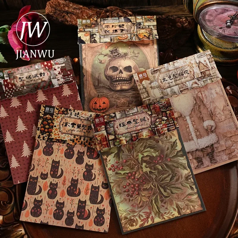 JIANWU Christmas Theme Series Vintage Flower Dark Landscaping Collage Decor Material Paper Creative DIY Junk Journal Stationery