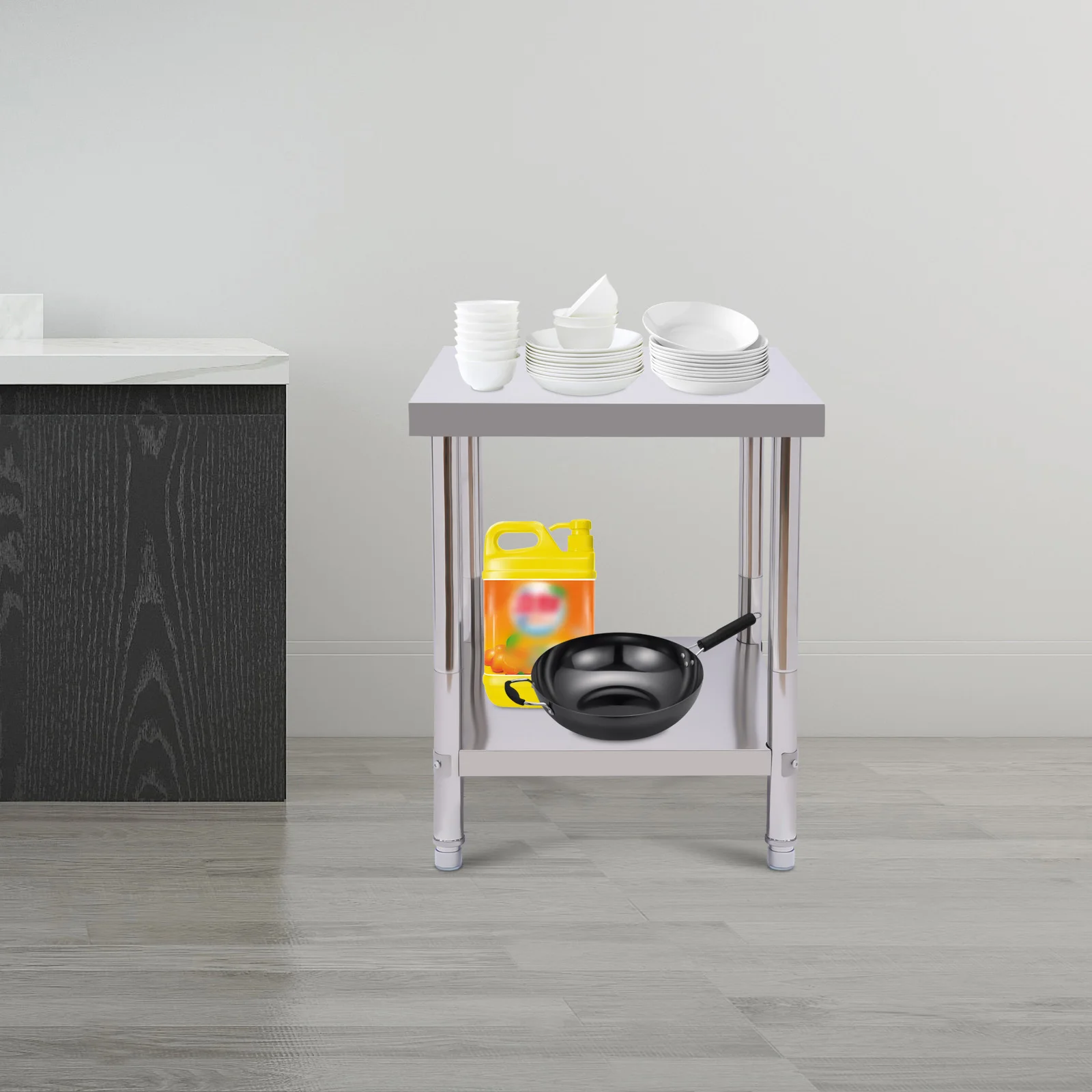 2단 스테인리스 스틸 준비 및 작업 테이블 24*18인치, 상업용 식품 준비 작업대 (하단 선반 포함) 레스토랑 가정 호텔용