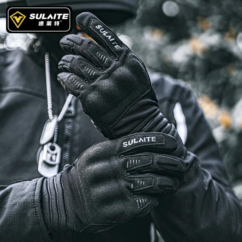 

Motorcycle riding gloves spring and summer full finger stair cloth breathable PVC fist protection conductive touch screen gloves