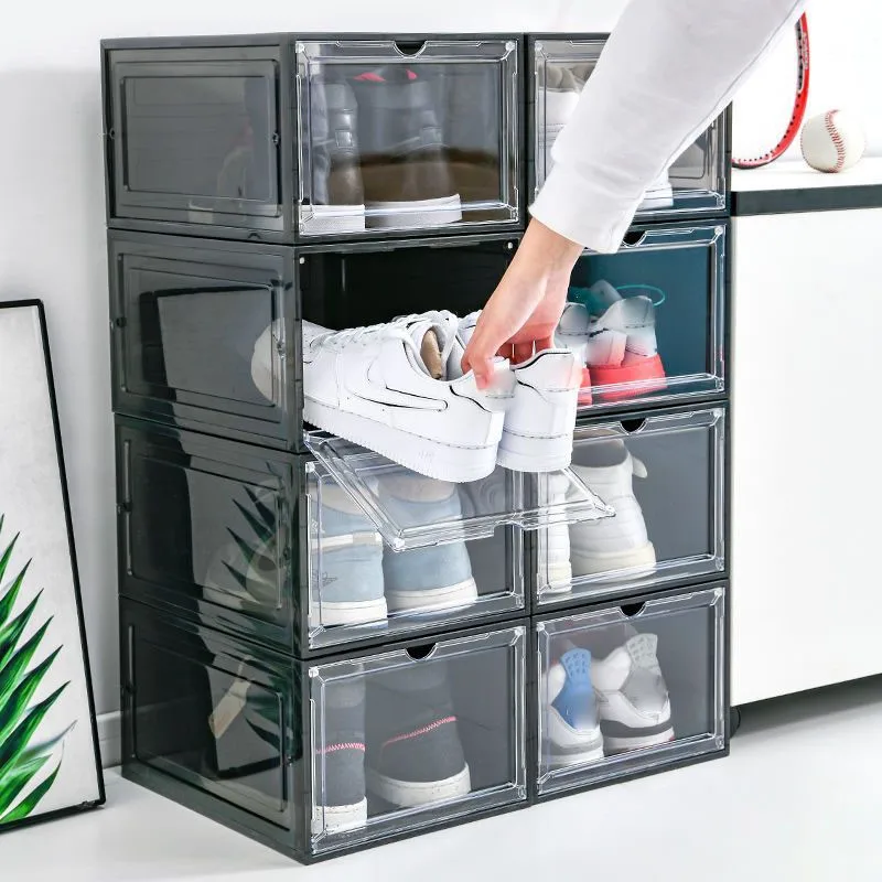 2026 Plastic Transparent Drawer Shoe Box Shoe Storage Box Household Square Large Capacity Shoe Box Simple Box Storage Box LJ551