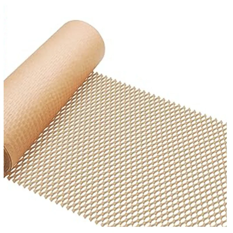 AED7-1PCS Honeycomb Paper Floral Packaging Kraft Paper Degradable Anti-Collision Grid Honeycomb Wrapping Paper Brown