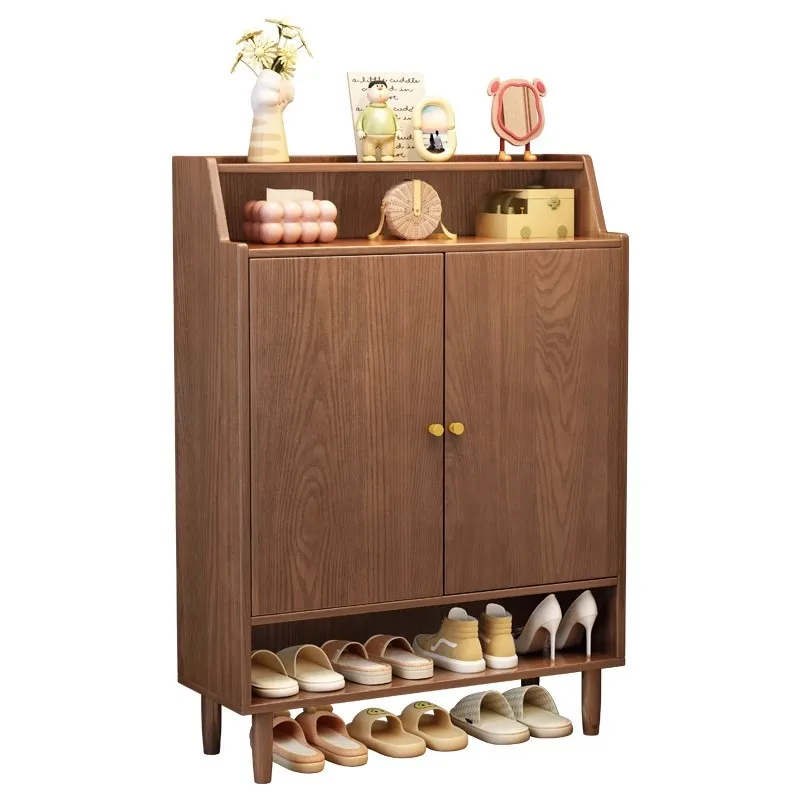 Nordic solid wood shoe cabinet enters the door, living room storage locker, household door porch cabinet, large-capacity foyer c