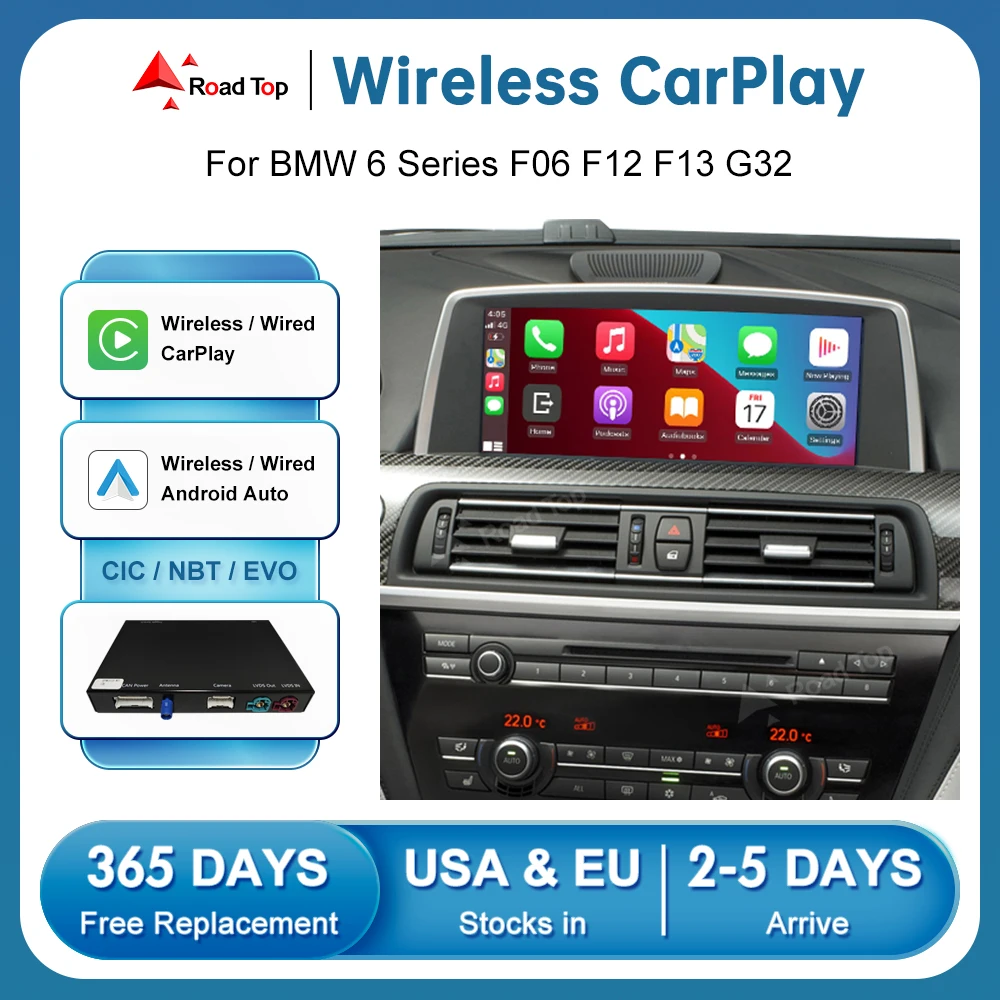 

Wireless CarPlay Android Auto for BMW 6 Series F06 F12 F13 CIC NBT G32 EVO 2010-2020 with Airplay Mirror Link Car Play Functions