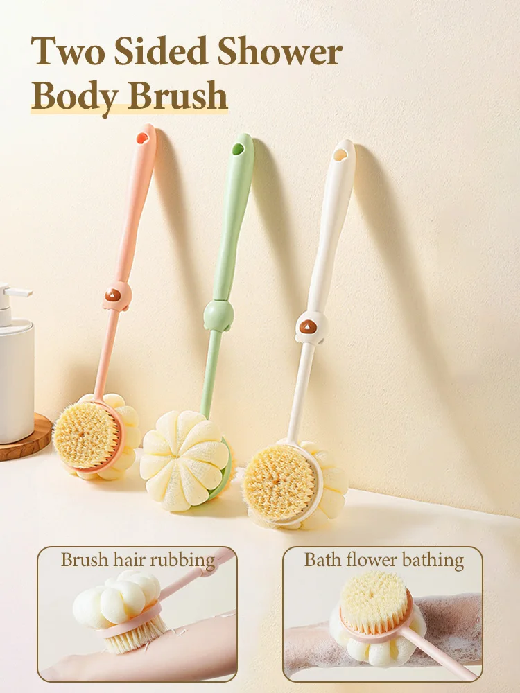 Two sided Shower Body Brush Silicone Long Handle Bathroom Wash Brush Bathing Massage Back Body Exfoliating Brush Bath Supplies