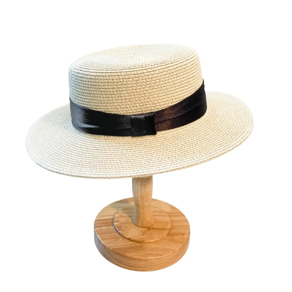 

Sunscreen Elegant Straw Woven Hat Breathable French Style Beach Flat Top Hat Wide Brim Sunshade Women's Sun Hat Seaside