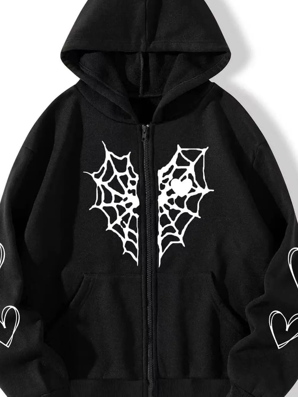 Felpa con cappuccio lunga stampata casual da donna Jaet Street Sle vestibilità ampia chiusura con cerniera capispalla con motivo a cartoni animati