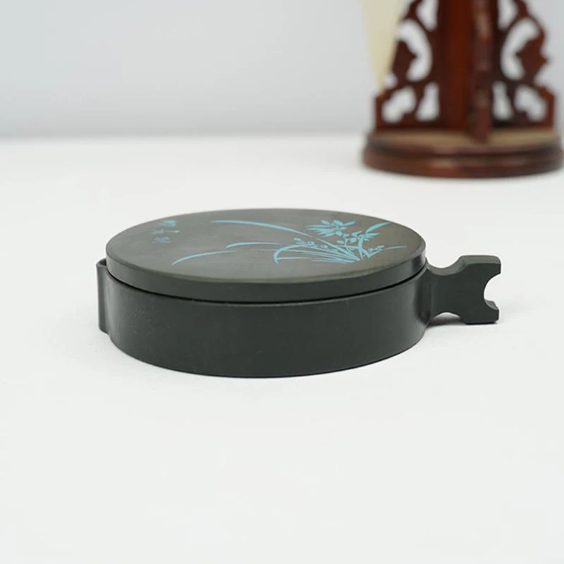 4-Inch Fish-Shaped Orchid Inkstone Natural Rough Stone Ribs Student Calligraphy Ink Pond With Lid