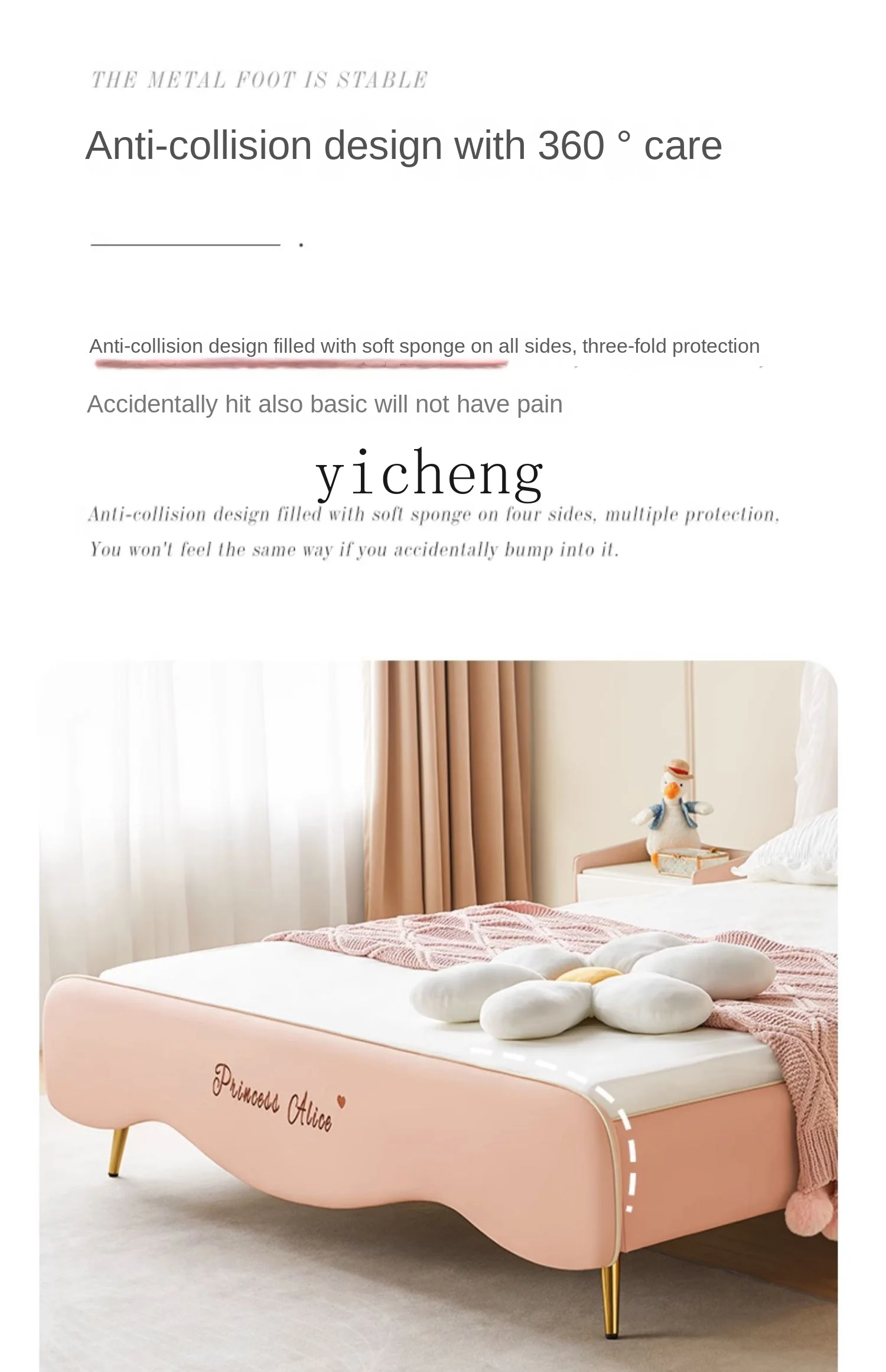 AH  Modern Princess Bed Pink Children's  Solid Wood Girl's Dream Castle Bed