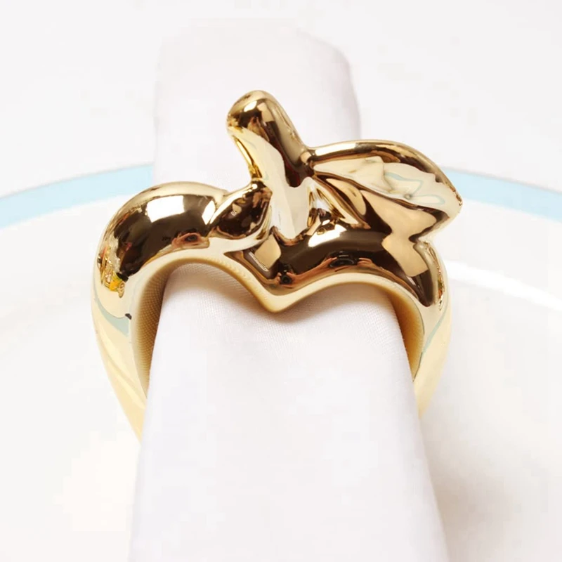 حلقات منديل تفاح عتيقة ، حامل إبزيم لطاولة الطعام ، حلقة مطلية بالذهب والمعادن ، 6 وصنع