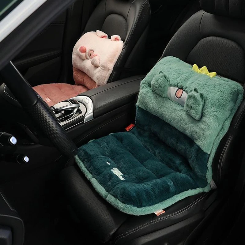 Car Seat Cushion Winter Plush 1piece Seat Cushion Women's Car Cushion Winter Car Goddess Cartoon Increase Height and Warmth Pads