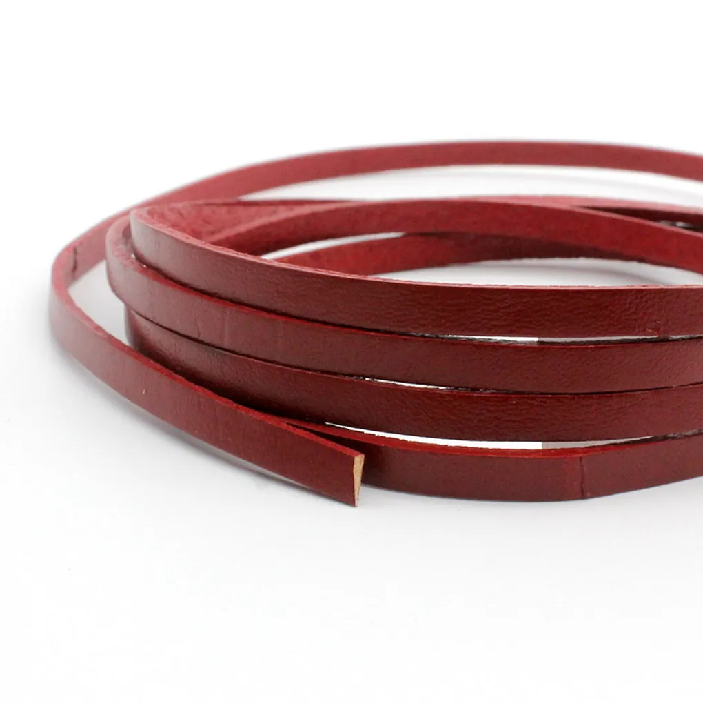 

5mm Flat Real Leather Strip Cowhide Leather Made 2mm Thick Darker Red