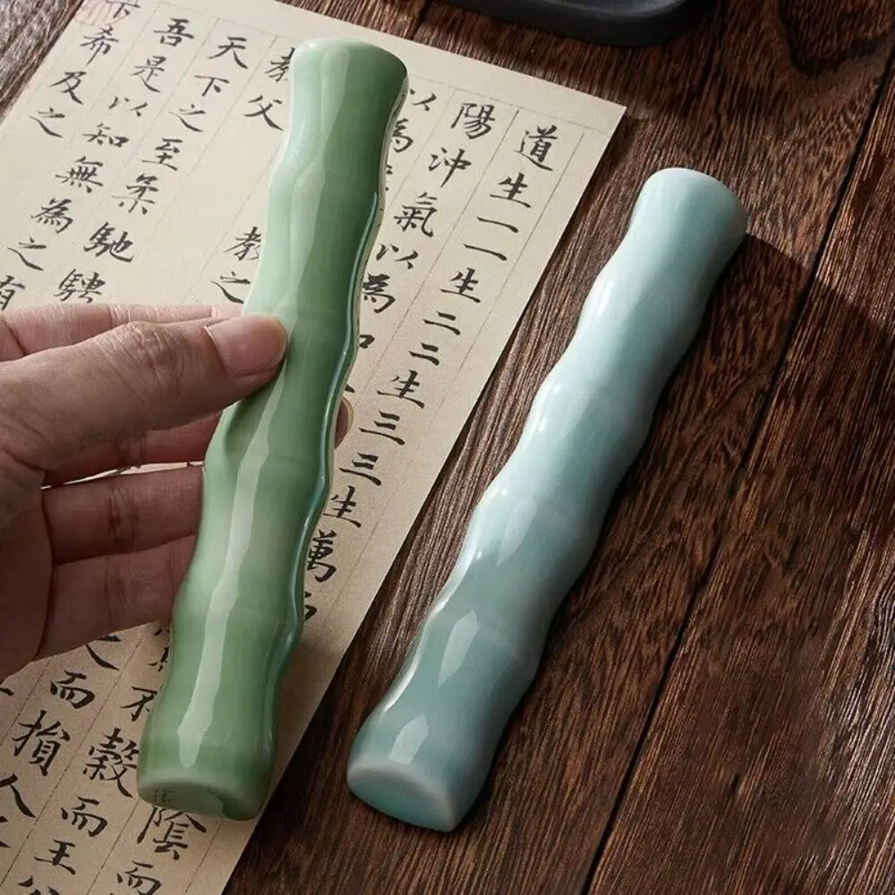 Calligraphy Ceramic Paperweight Professional Writing Bamboo Joint Paperweight Artist Traditional Pen Brush Rest Holder