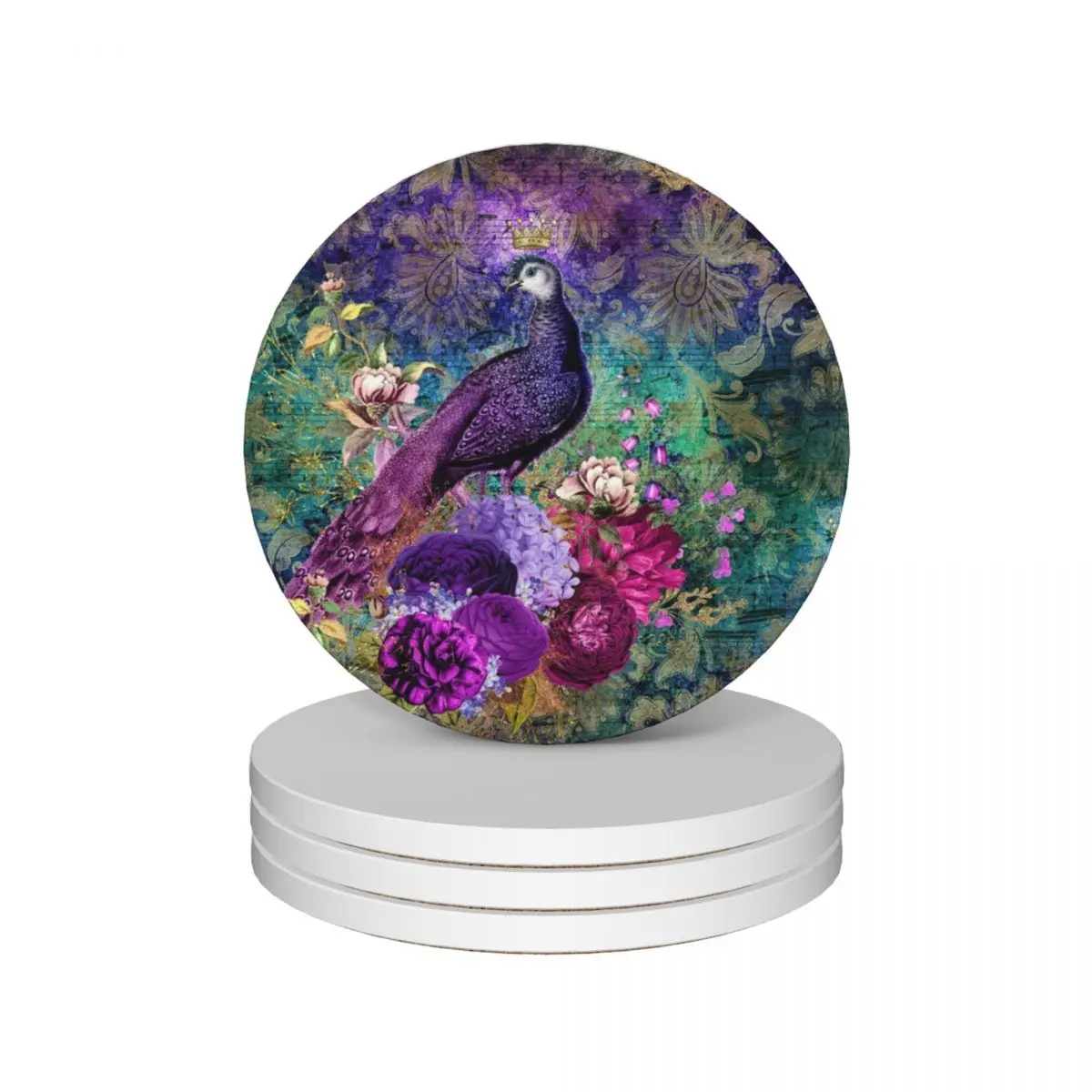 

Elegant Vintage Purple Teal Peacocks Ceramic Coasters (Set of 4) tea cup holder cute set animal Cup mat Coasters