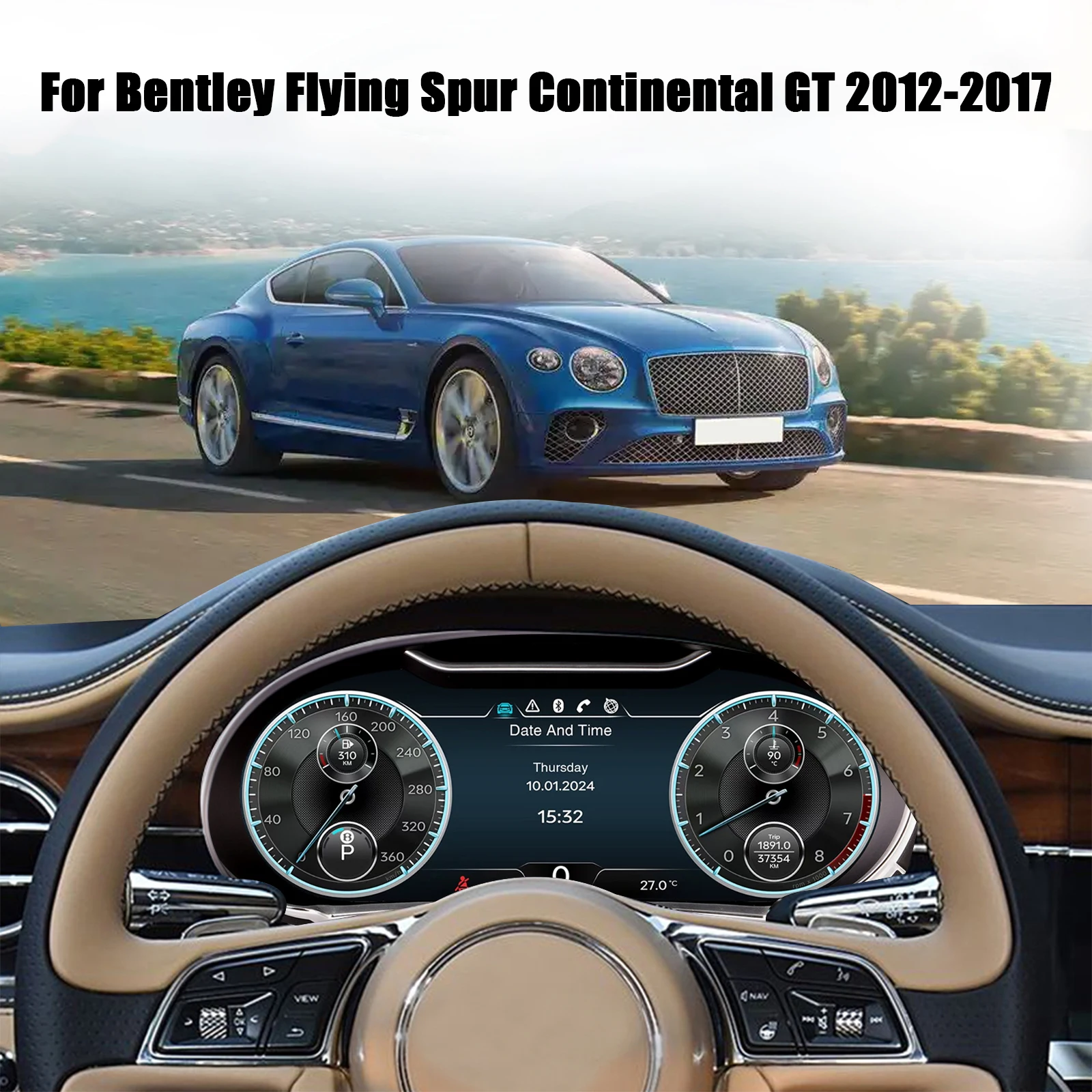 

12,3-дюймовая цифровая приборная панель с управлением для Bentley Flying Spur Continental GT 2012-2017, приборная панель автомобиля/беспроводная CarPlay