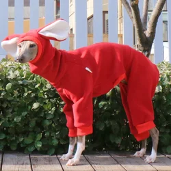 Dog Clothing New Year Cute Rabbit Ears Hooded Four-Legged Red Suit for Italian Greyhound in Winter Thick Fleece Coat for Whippet