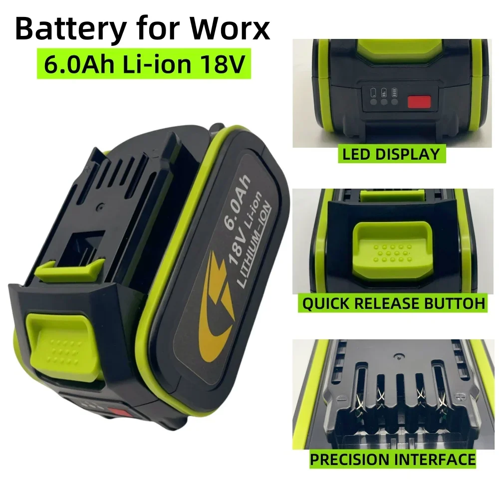

For WORX 18V 6.0Ah WA3016 WA3023 WA3054 WA3027 WA3406 WU279 WU294 WU362 WU388 WU629 WU808 Power Tool Battery