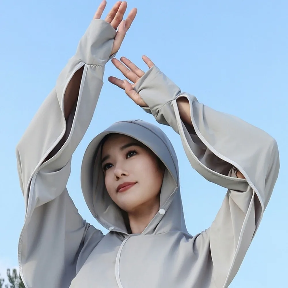 Ice Silk 3 in 1 Sunscreen Hoodie Long Sleeve Thin Facemask Hat Sunscreen Shawl Quick Dry UV Protection Sun Protection Clothing