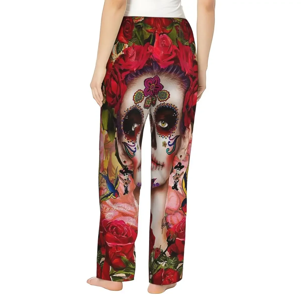 Custom Mexican Catrina Girl Day Of The Dead Sugar Skull Women Pajama Pants Lounge Sleep Sleepwear Bottoms with Pockets