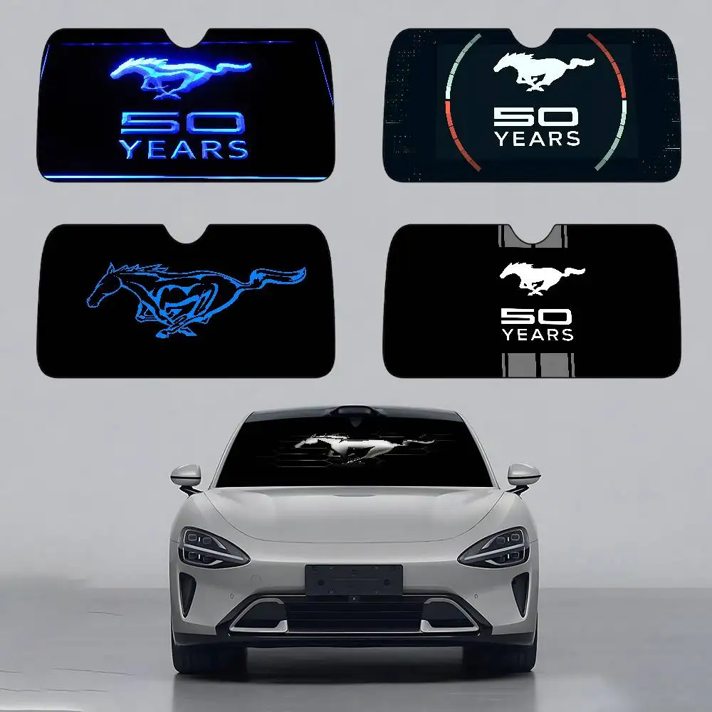 F-Fords M-Mustang 50 Jahre Auto-Sonnenschutz, Auto-Windschutzscheibe, universeller Sonnenschutz, zusammenklappbare Visierabdeckungen