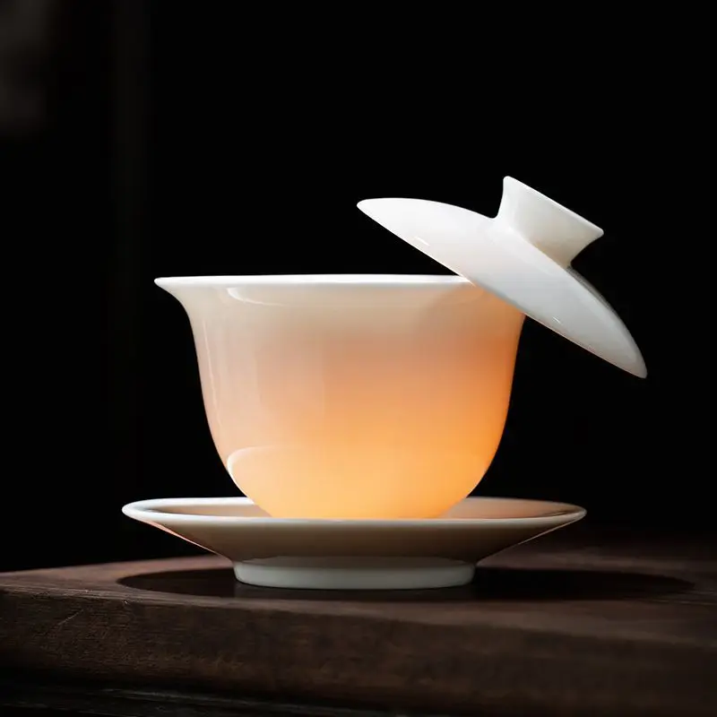 

Белая фарфоровая трехзубная чаша Dehua — высококачественный набор для заваривания чая кунг-фу Yangzhi Jade