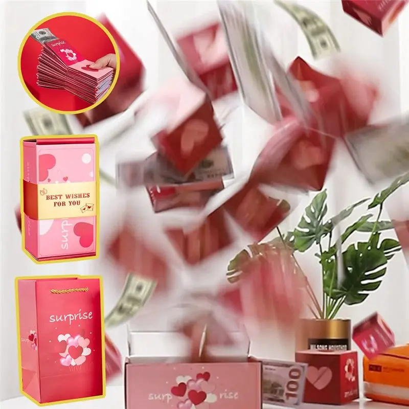 ABLQ Exploding Gift Box Money Up Surprise Birthday Prank Box, Money Roll Gift Box For Cash Gift, Chinese Red Envelope B